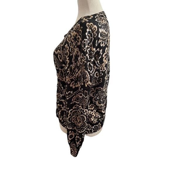 Talbots Petites Black + Gold Metallic Damask Print Long Sleeve Cardigan SP - Picture 5 of 8